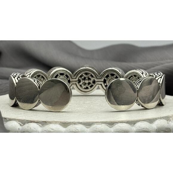 John Hardy 925 .25ctw Diamond Dot Palu Station Flex Cuff Bracelet42.09G/7in/13mm - Picture 4 of 8